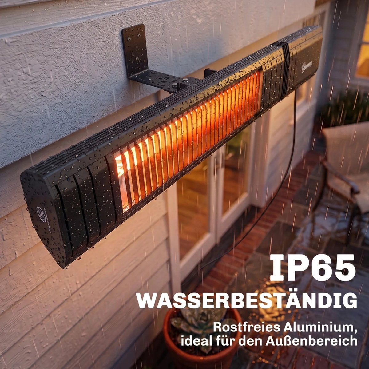 Infraraudonųjų spindulių terasos šildytuvas 2000 W, IP65, pultelis ir programėlė, NAUJAS